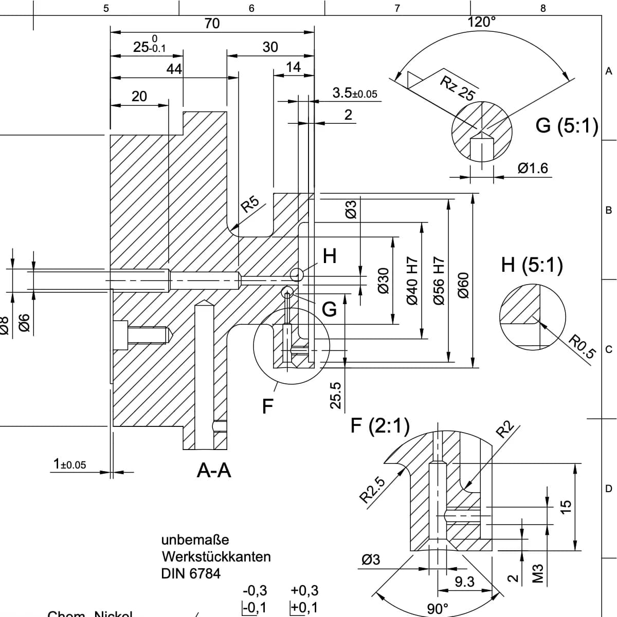 Fertigungszeichung eines Bauteils